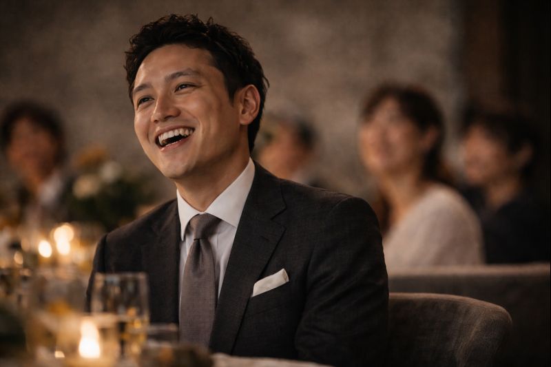 エンドロールを見て笑う男性