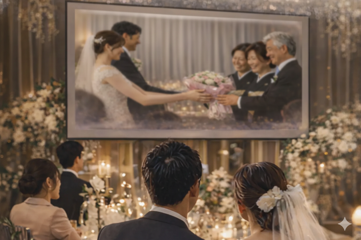 花束贈呈のシーン（撮って出しエンドロールのイメージ）