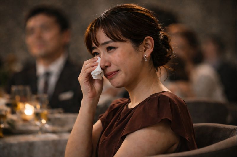 エンドロールを見て涙する女性